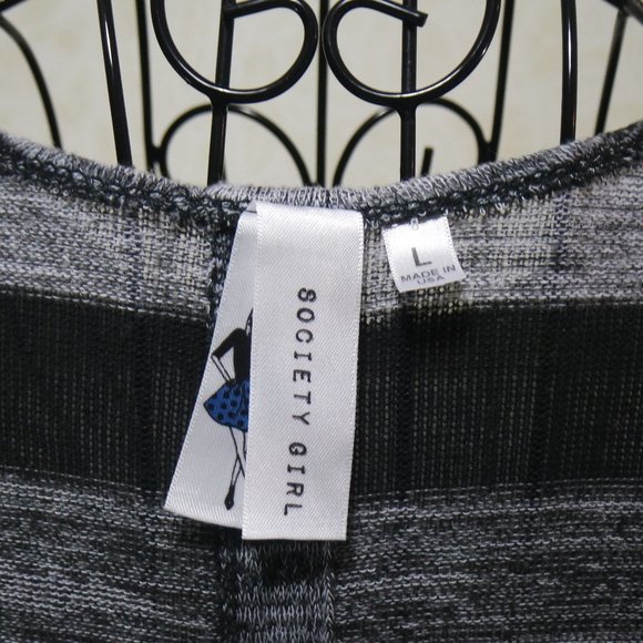SOCIETY GIRL Black Grey Gray Stripes Button Accent Back 3/4 Sleeves Sweater Top - Picture 13 of 15
